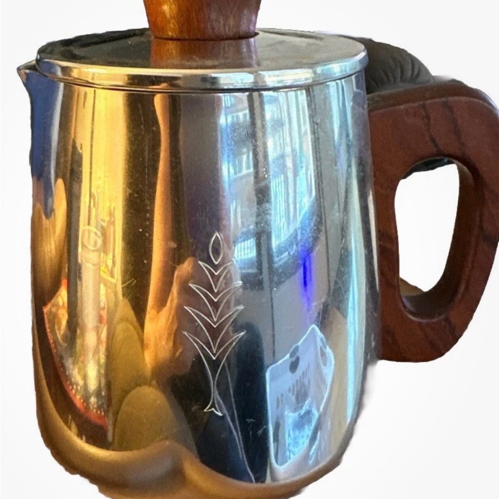 Polished Silver Coffee Pot with Wooden Handle